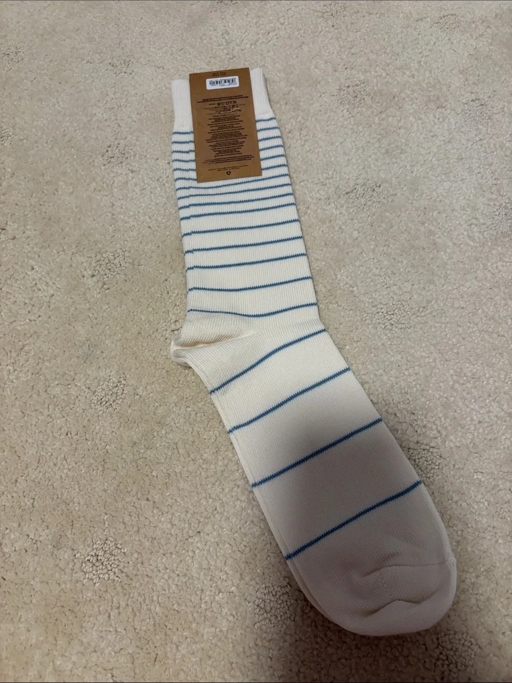 J. Crew White Crew Socks with Light Blue Stripes